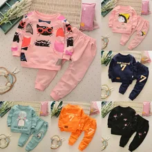 Одежда для маленьких девочек, осенне-зимний костюм с длинными рукавами для мальчиков и девочек, футболка+ штаны для малышей 2-5 лет