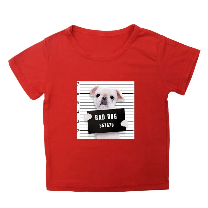T shirt 4 Футболки с принтом «Bad Dog Bad Cat» Детская летняя хлопковая футболка с короткими рукавами и круглым вырезом Свободные топы унисекс детская Милая Повседневная футболка - Цвет: T shirt 4