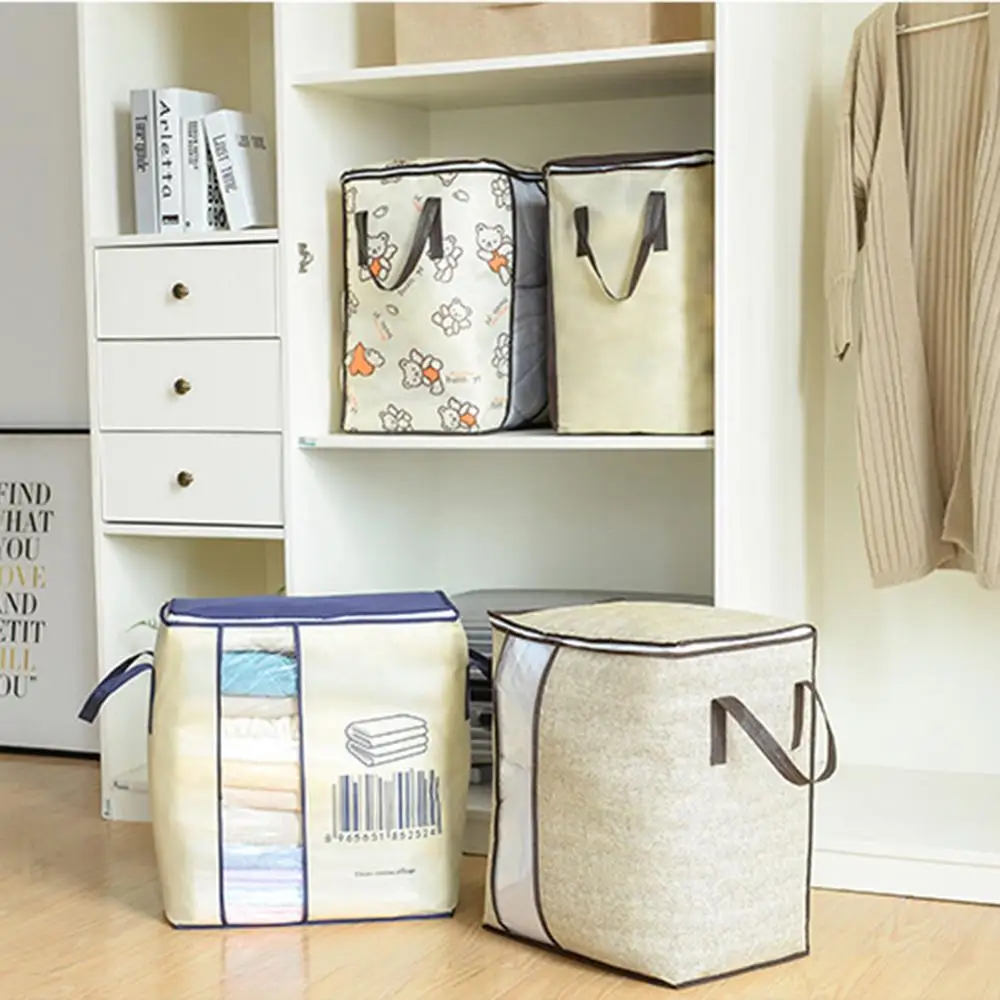 

Foldable Storage Bins Lid Storage Bag Ogranizer for Quilts Comforters Blankets Dual Handles Clear Window Boite de Rangement