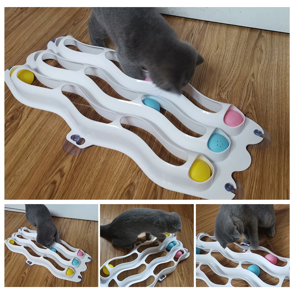 Pet Cats Puzzle Play Toy Plastic Track Balls Toys Interactive Cat Tunnel Ball Toy With Suction Cup Adsorption Windows Glass
