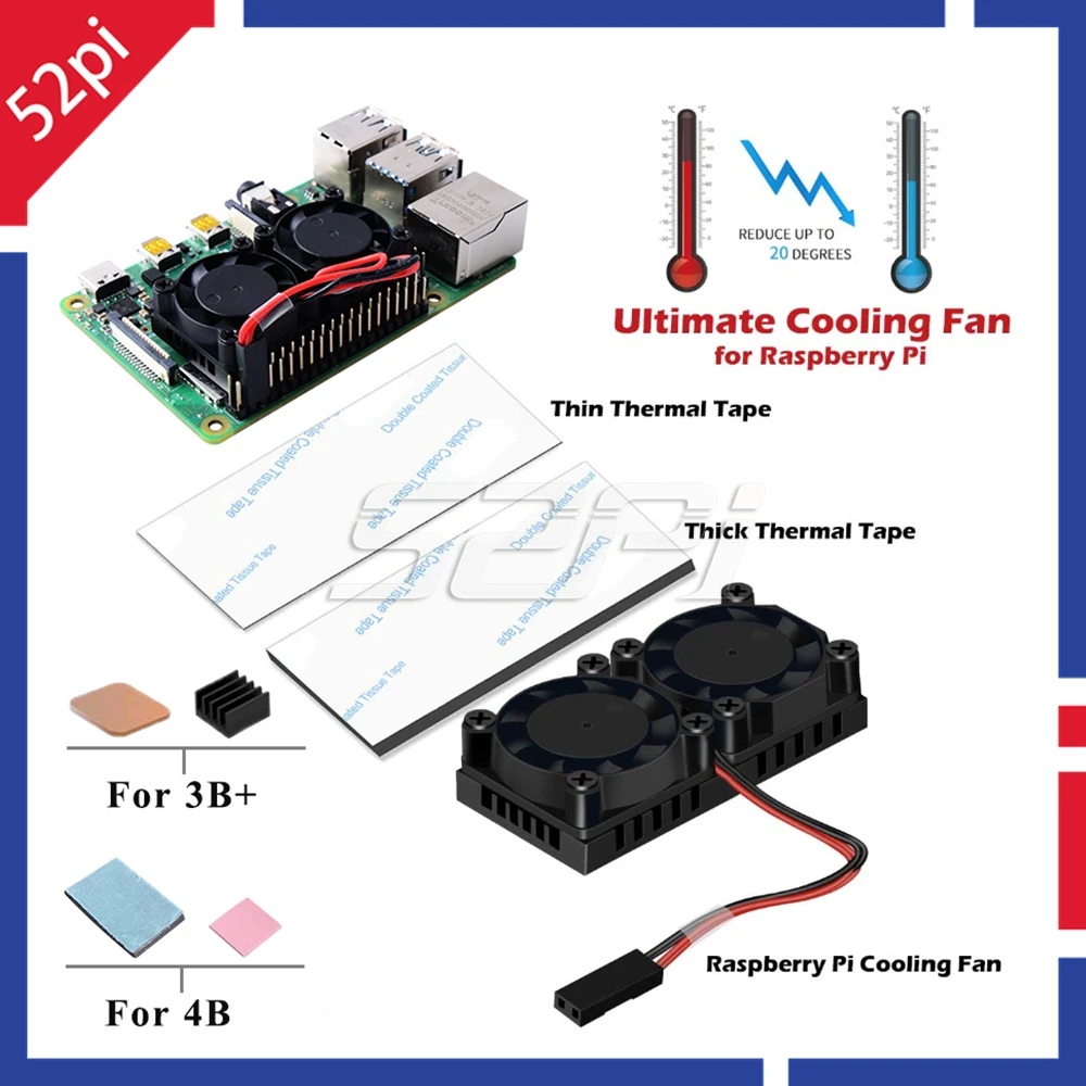 52Pi новейшая версия! Двойной вентилятор радиатора с двойной охлаждения вентиляторы для Raspberry Pi 3 Модель B Plus, не подходит NESPi случае