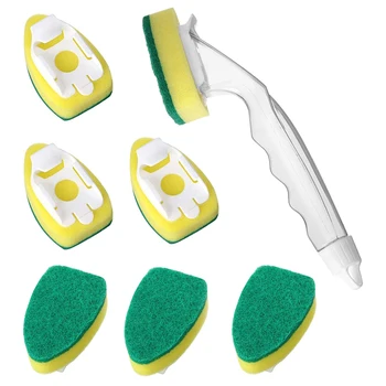 

Wash Dishes Wiper With Handle Detergent Dispenser Sponge Scrubber Pan Brush Wash Dishes Brush Replacement Brush Heads