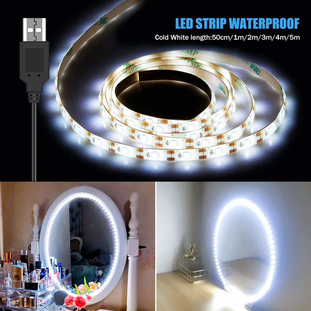 5M Vanity Makeup Mirror Lamp Led Light Strip 5V USB LED Flexible Tape Led Dressing Table mirror Lamp Decor Bathroom Light Strip