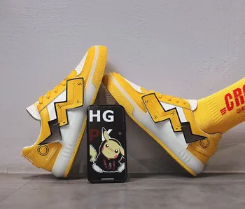 

damp breaking pokemon Pikachu Lightning tail casual shoes sneakers lace up Jelly bottom lovers size men and women