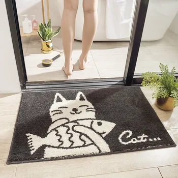 

Flocking Household Door Mat Bedroom Living Room Floor Mat Bathroom Absorbent Non-slip Mat Simple Black and White Carpet Rug