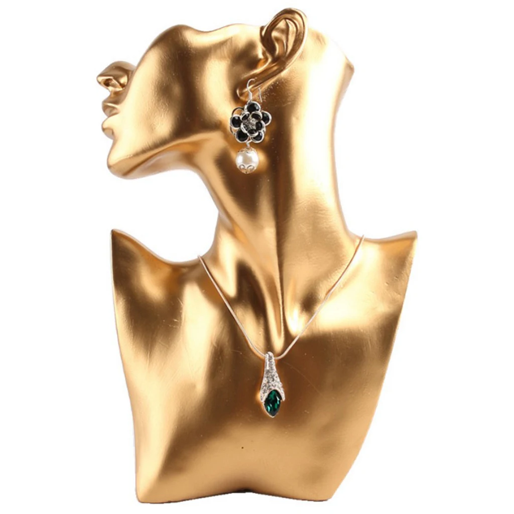 Necklace and Earring Bust Jewelry Display, Resin/Velvet, Female Mannequin