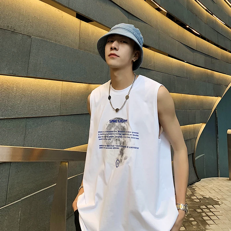 

Fashion 2020 Mens Clothing Summer Tops Letter Printed Tank Tops for Men Loose Streetwear Basketball Sports Tops High Street Tees