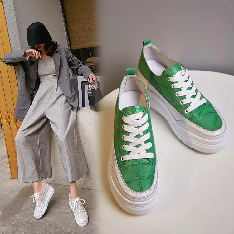 

Thick Bottomed Spring And Summer Autumn inside And Pure Leather Loafers Cross Lace-up Elevator WOMEN'S Shoes Deep Mouth Platform