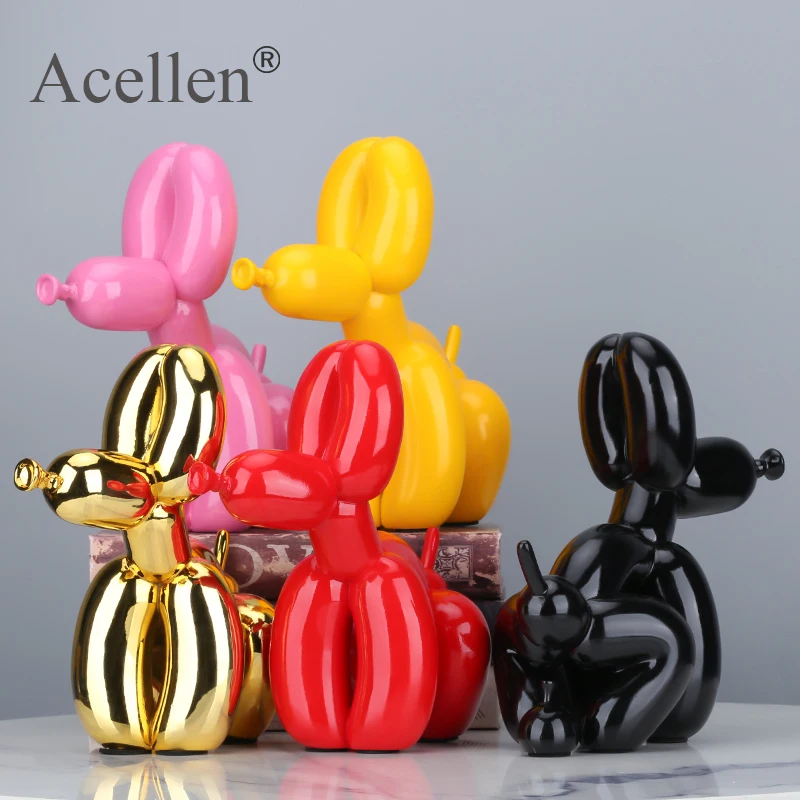 Animais estatueta resina bonito agachamento cocô balão forma do cão estátua arte escultura estatueta artesanato mesa acessórios de decoração para casa