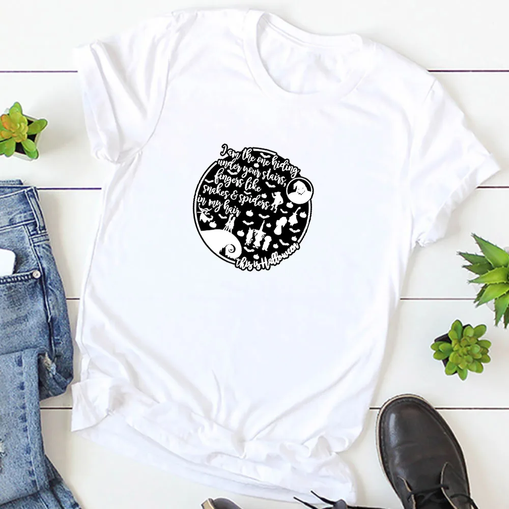 

2QIMU Womens Cotton Shirts Casual Graphic Tee Shirt Oversized Tshirt O-Neck Short Sleeve Tops Streetwear Halloween Shirt Femme