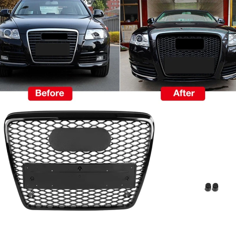

Решетка для RS6 Style Honeycomb Передняя Спортивная Шестигранная сетчатая бленда глянцевый черный для Audi A6 S6 C6 2005 2006 2007 2008 2009 2010 2011