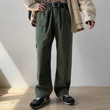 Winter New Korean Version Of The Tide Male Trend Straight Patch Pocket Tooling Casual Elements Student Trousers