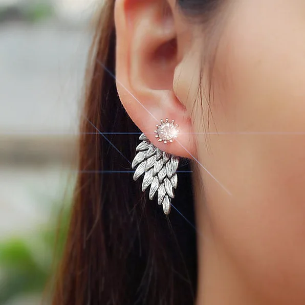 Fashion autumn Women's big cz zircon stud Earrings Black Wings angel Earrings jewelry accessory for Women Gifts