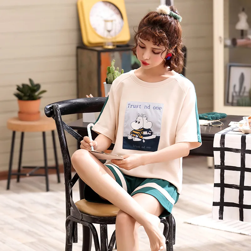 

922 # Two Hippo Photo Pullover JZ Short Sleeve Shorts Pajamas Homewear Set Series