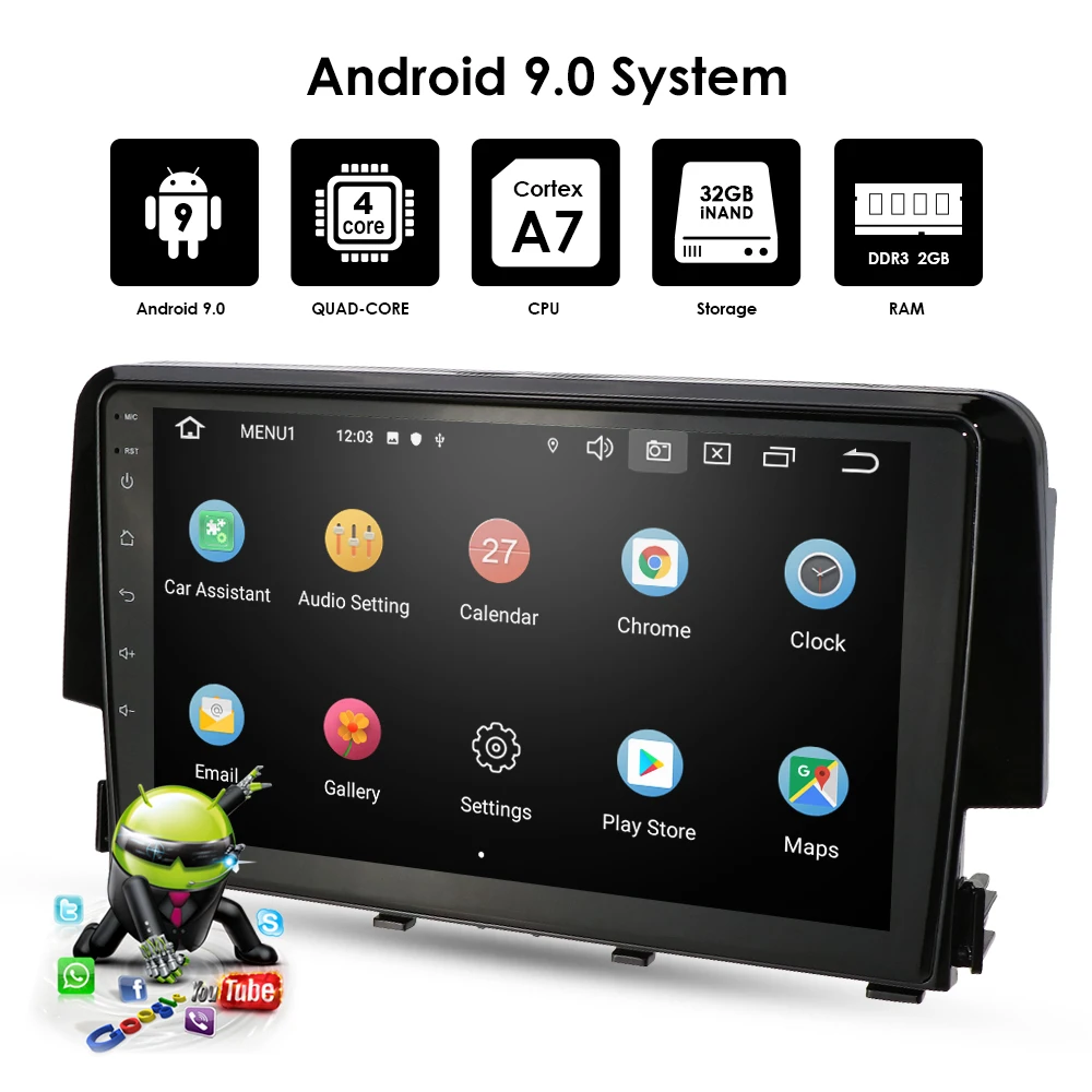 Android 9,0 Автомагнитола 2 Din 9 дюймов gps Navi для Honda CIVIC 2 ГБ+ 32 Гб HDMI RDS wifi BT Mirror Link TPMS OBD2 DVR