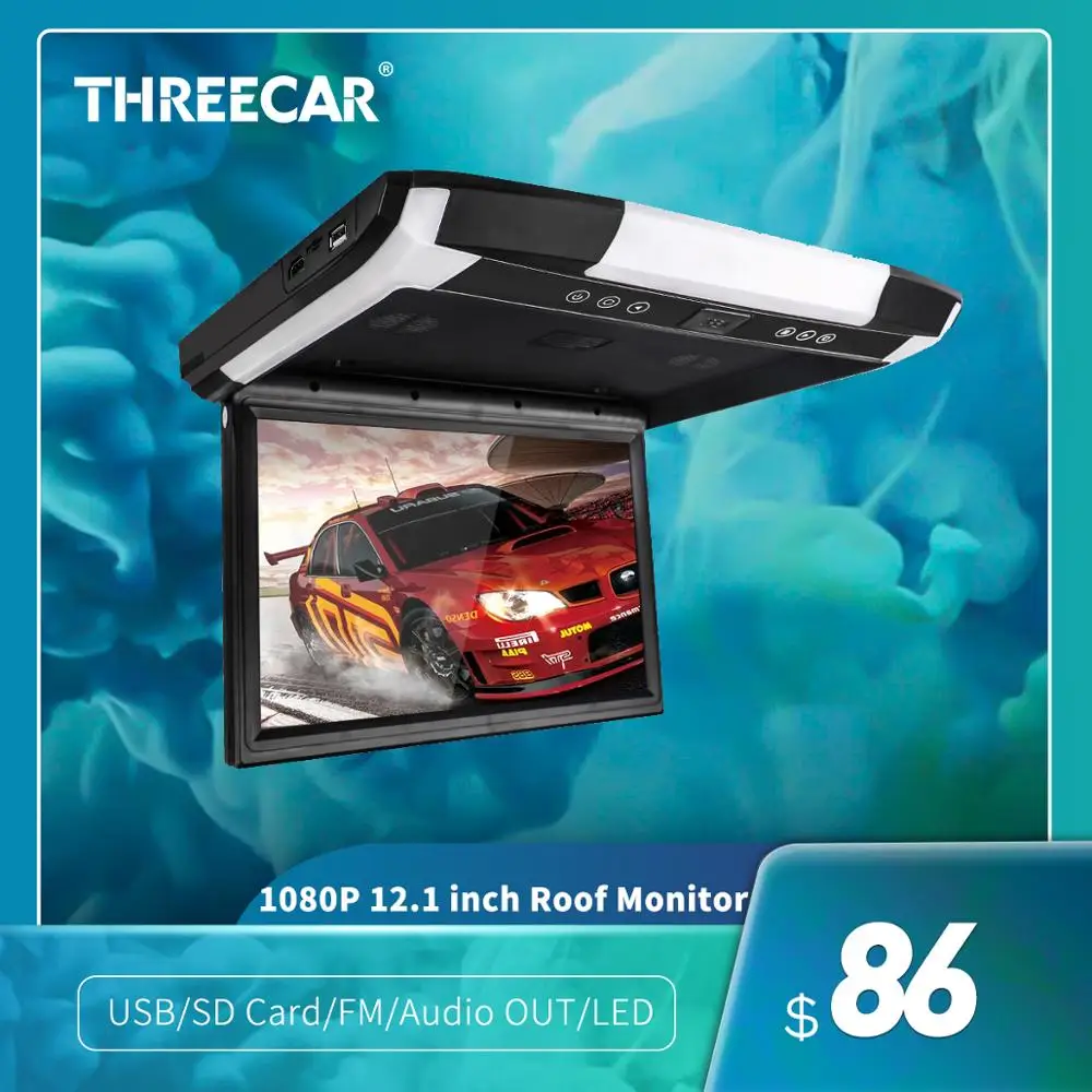 Автомобильный монитор Threecar 1080P 12 1/10 4 &quot откидной TFT ЖК для крепления на крышу