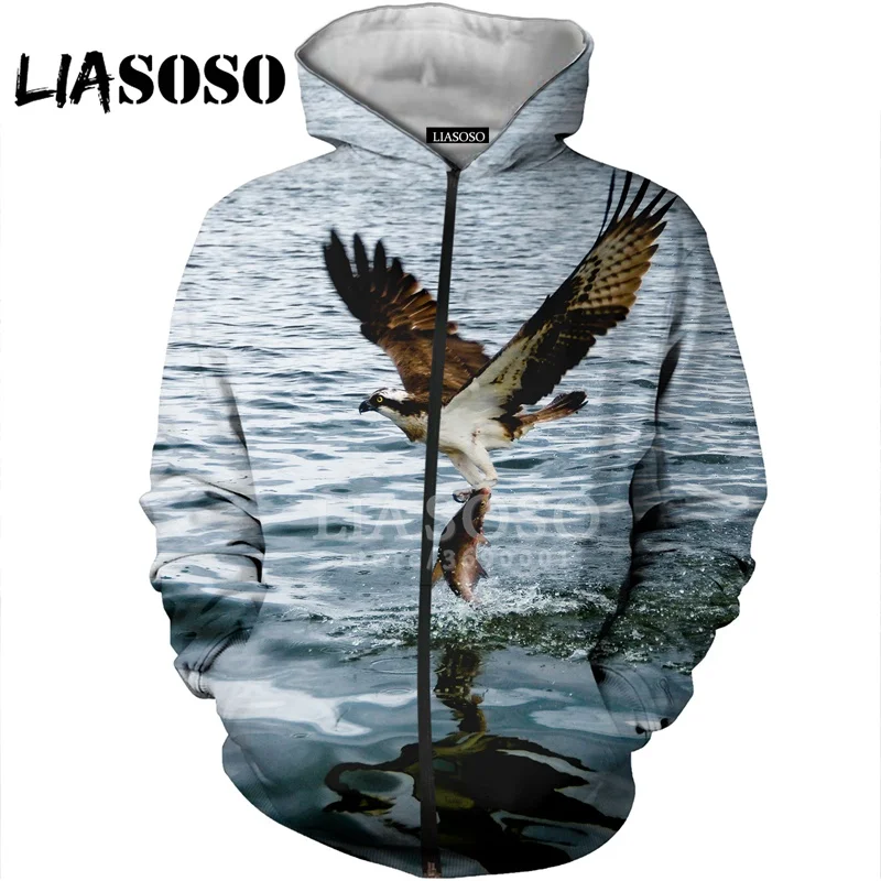 LIASOSO 3D принт для женщин мужчин птицы ловля рыба змея лиса толстовки с капюшоном кофты куртка на молнии повседневные топы X2838 - Цвет: 14