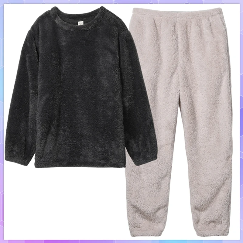 

Warm Women's Pajamas For Couples Set Thick Coral Fleece Homewear Winter Lounge Men's Clothing Soft Loose Home Clothes Suit