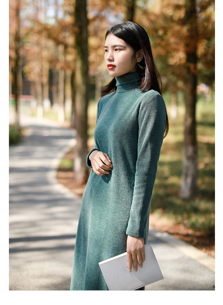 LZJN 2019 Autumn Winter Full Sleeve Women Knitted Turtleneck Sweater Dress Mid-length Female Knit bottoming Shirt Black 4 Colors (14)