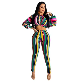 

Summer Autumn Women Two Piece Set Top and Pants Plus Size Tracksuit Sweatsuit Outfit Fashion Striped Color Active Sets