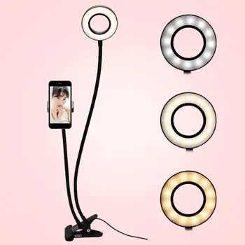 

2-in-1 Cell Phone Holder with LED Selfie Ring Light for Live Stream Phone Clip Holder Adjustable Desk Lamp Makeup Light dropship