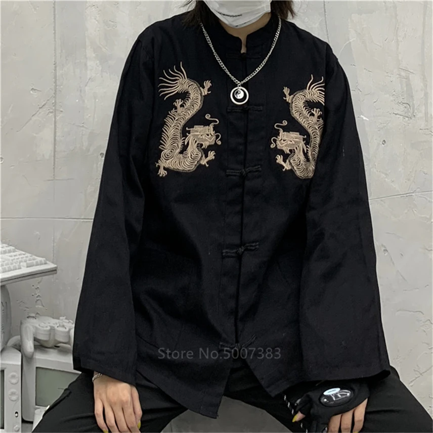 New Year Chinese Style Dragon Hanfu Vintage Clothing Embroidery Dragon Tang Suit Traditional China Fashion Tops Coat