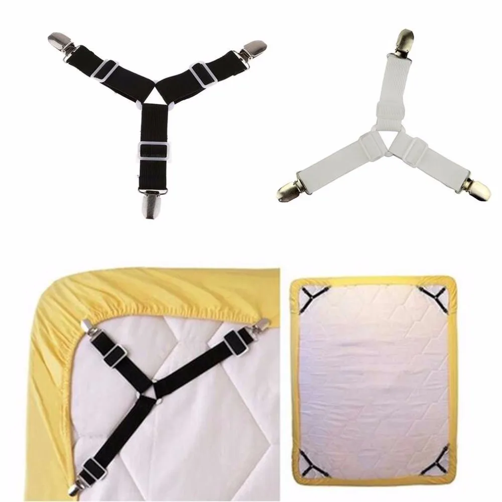 

New 4PCS Adjustable Triangular Bed Mattress Sheet Metal Clips Grippers Straps Table Cloth Fasten Suspender Fastener Holder