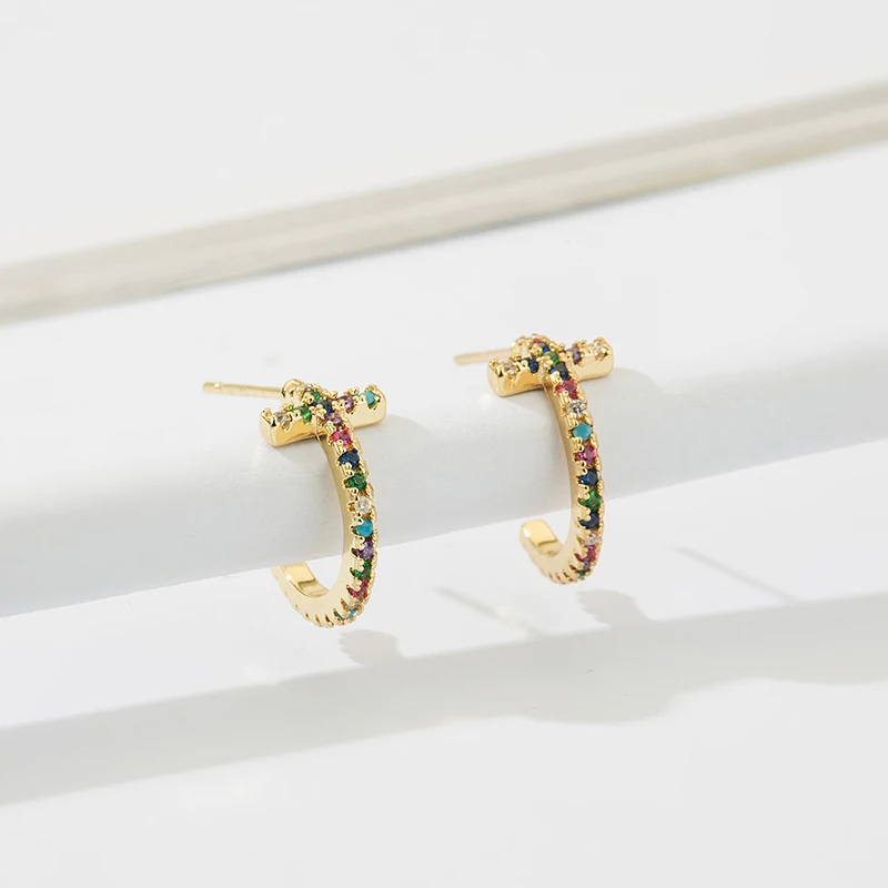 Fashion Rainbow CZ Zircon Hoop Earrings for Women Girl Trendy Boho Colorful Crystal Ear Huggie Earrings Wedding Jewelry