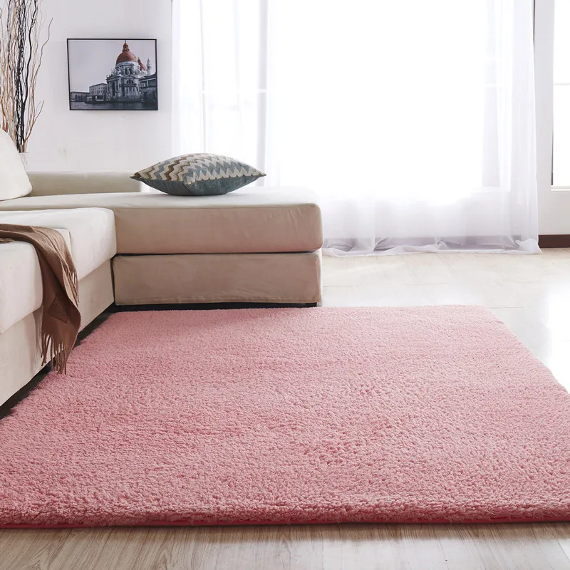 Скандинавские пушистые ковры для спальни/гостиной прямоугольные Большие размеры плюшевые Нескользящие мягкие белые розовые красные 7 цветов - Цвет: Розовый