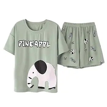 

Women's summer new round neck printed short-sleeved shorts pajamas suit cute home suit