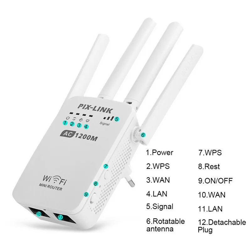 Wi-Fi ретранслятор 1200 Мбит/с 2,4 и 5 ГГц двухдиапазонный интернет 4 антенны Усилитель сигнала с роутером/AP/повторителем клиентского режима
