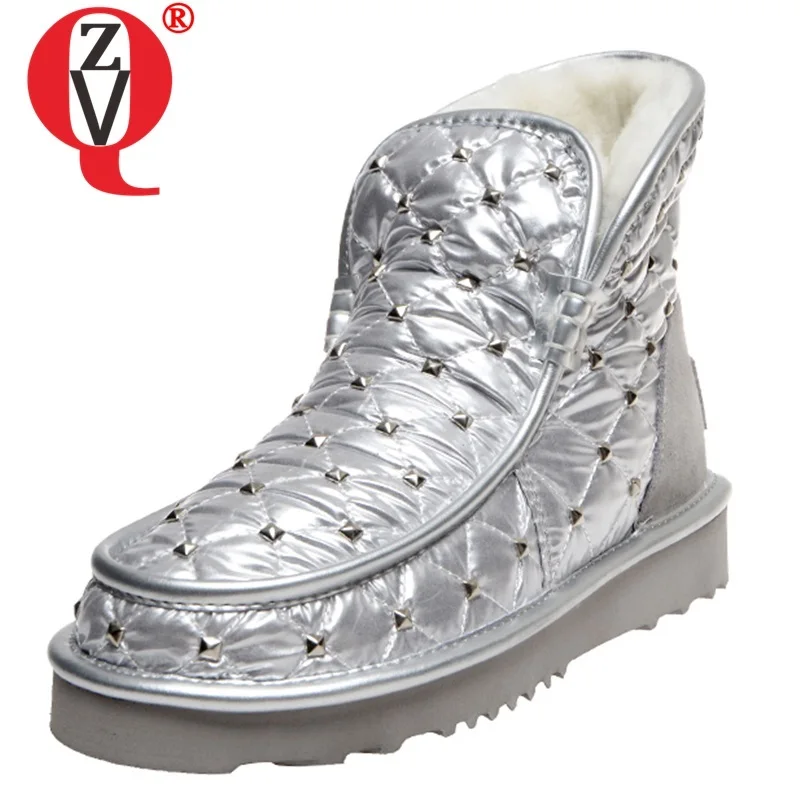 

ZVQ winter new fashion snow boots outside low heels plush warm comfortable round toe rivet women shoes drop shipping size 34-43