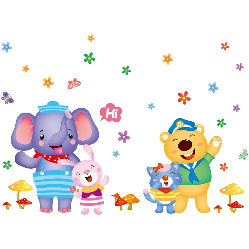 [SHIJUEHEZI] Мультяшные животные, настенные наклейки, сделай сам, слон, медведь, кролик, настенные наклейки для детской комнаты, детская спальня, украшение для детской комнаты - Цвет: Multi