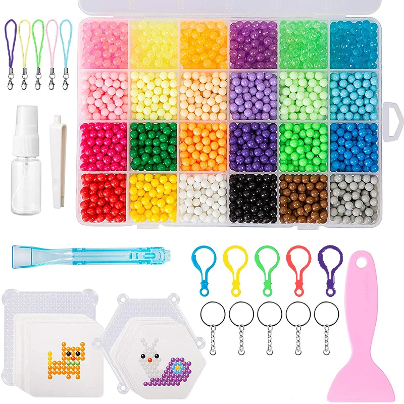 

Water Sticky Beads Kit - 24 Colors 3600Pcs 5mm No Ironing Fuse Beads for Kids DIY Craft, Child Birthday Christmas Gift