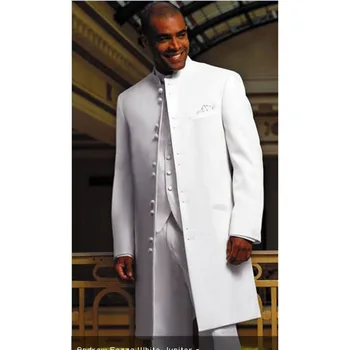 

2020 custom made long Coat White Groom Tuxedo (Jacket+Pants+Vest) Groomsman Blazer Man Business Suit Prom men Suits 3pieces