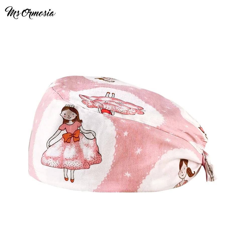 

cartoon printing Girl in princess dress scrub cap Pet shelter work scrub utensil adjustable scrub hat Beauty salon Sanitary hat
