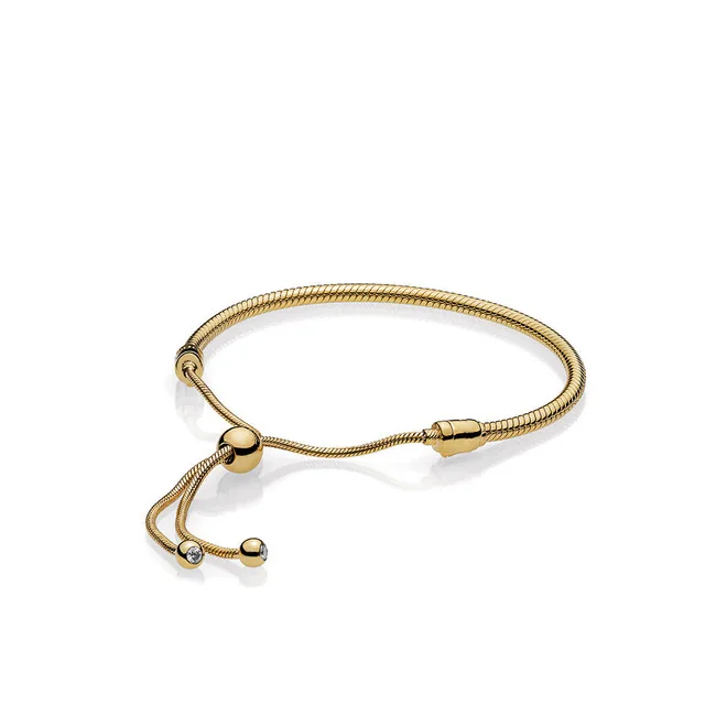 KAKANY 925 sterling silver 1:1 Genuine Glamour Gold Rose Sliding Basic Bracelet Fit DIY Beaded Original Women Jewel
