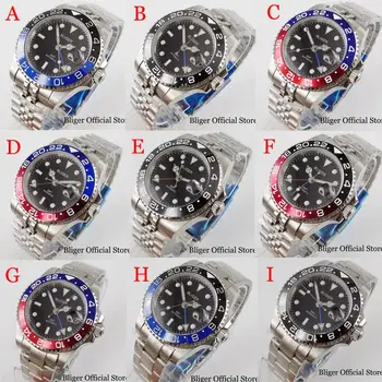 

BLIGER Brand Hot GMT Men Watch Sapphire Glass Mental Strap Date Window Black Dial MINGZHU 3804 Automatic Movement