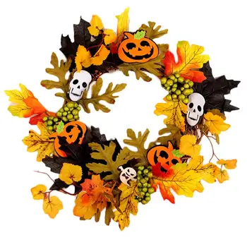 

30cm Halloween Light Up Door Decoration Wreath Fall Maple Leaf Pumpkin Wreath