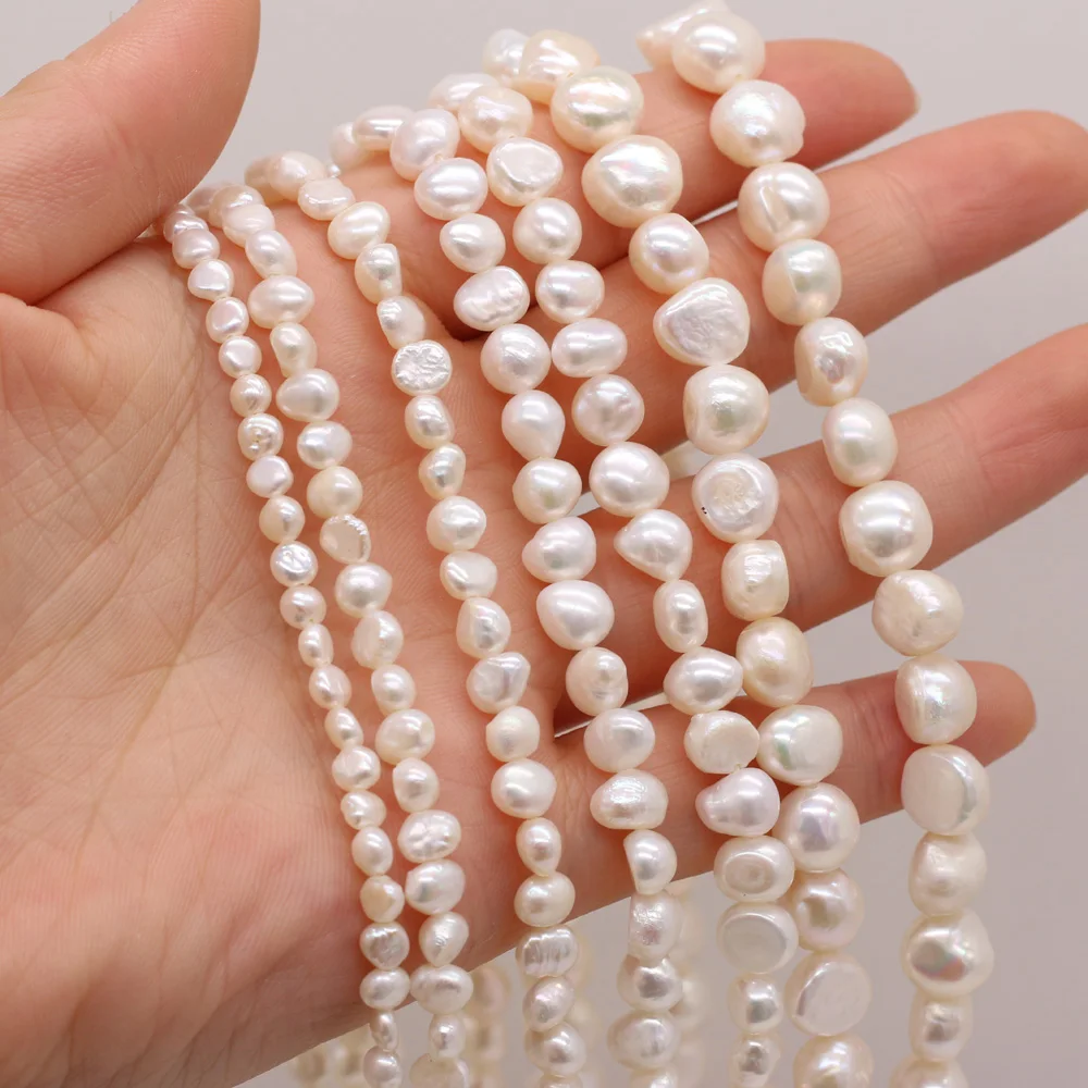 

3A Quality 100% Real Natural Freshwater Cultured White Pearls Vertical Perforated Beads 36 cm Strand 5-10 Mm for Jewelry Making