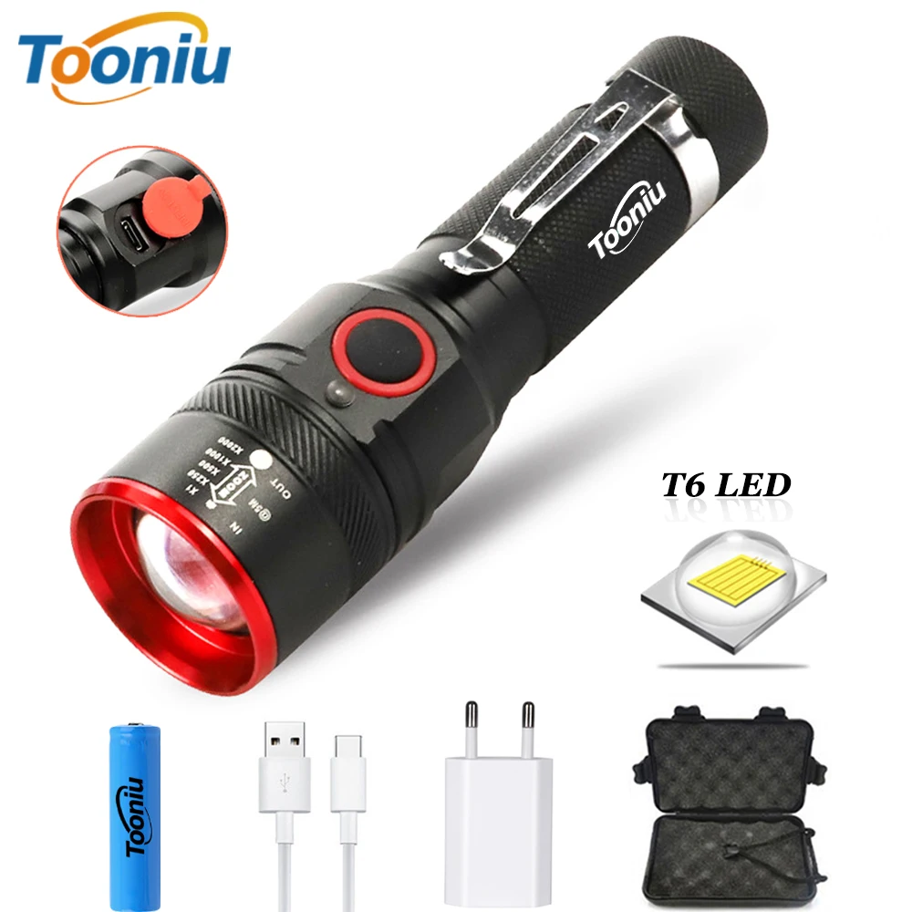 

Portable LED Flashlight USB Rechargeable 3 Lighting Modes Zoomable Waterproof Torch with Free USB Cable Using 18650 Battery