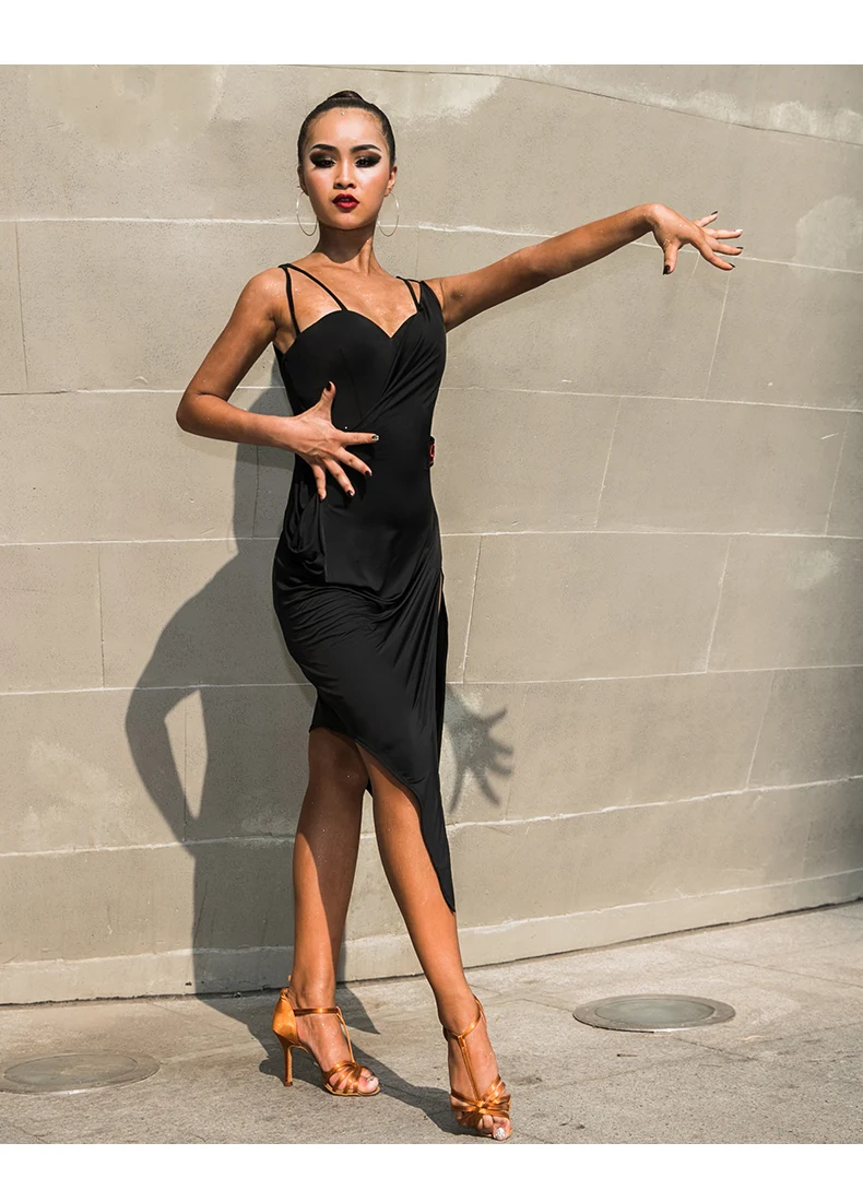 Черное сексуальное платье с открытой спиной и v-образным вырезом для латинских танцев для женщин ча/Румба/Самба/Танго/Бальные Танцевальные Юбки Костюмы для латинских танцев