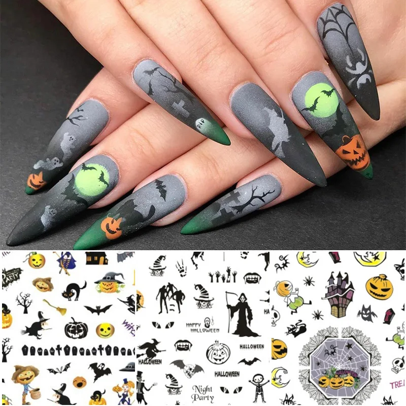 

1 Sheet Nail Art Transfer Stickers Decals Halloween Theme Nail Sticker Rose Flower Leaves DIY Design Nail Art Decorations