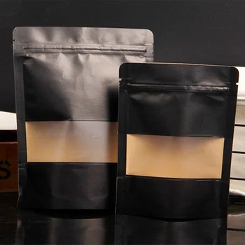 

50pcs/lot Black Kraft Paper Frosted Window Bag Stand up Snack Cookie Tea Coffee Packaging Bag X-mas Paper Gift Pouch