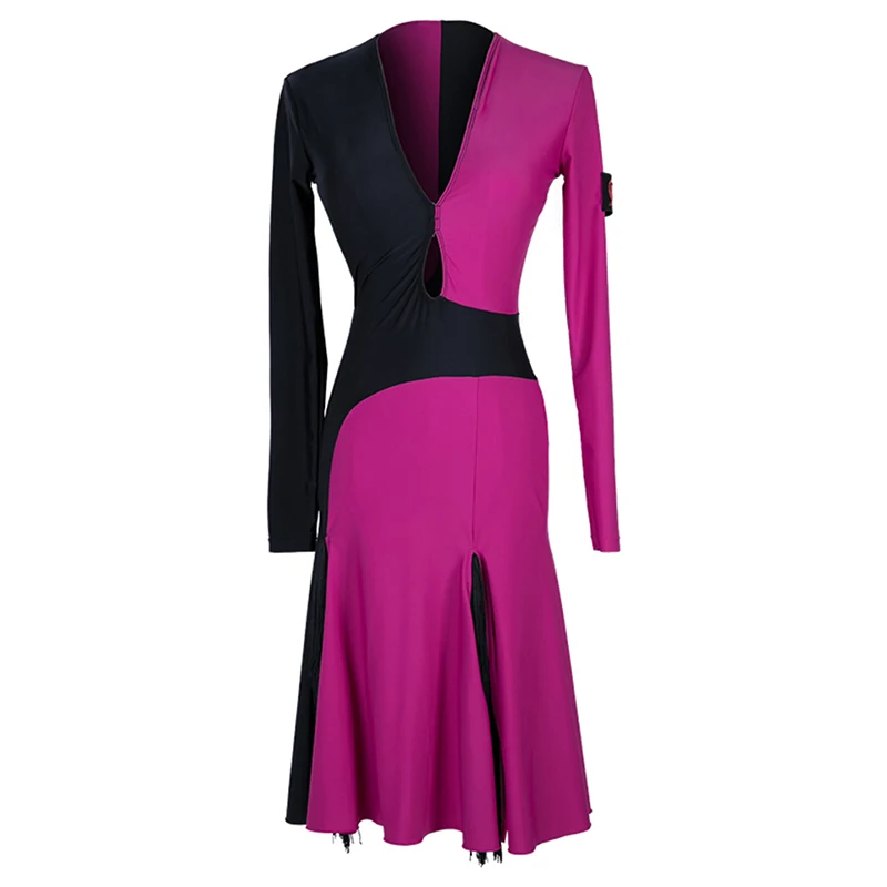 Dress Туфли для латинских танцев Для женщин взрослый костюм новое платье для танцев с длинным рукавом, с бахромой, для танцев, тренировочная одежда, Румба Танго выступление Костюмы I143 - Цвет: Dress