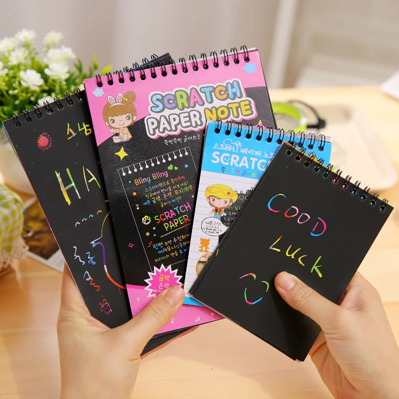 1pc Large Magic Color Rainbow Scratch Paper Note book Black DIY Drawing Toys Scraping Painting Kid Doodle