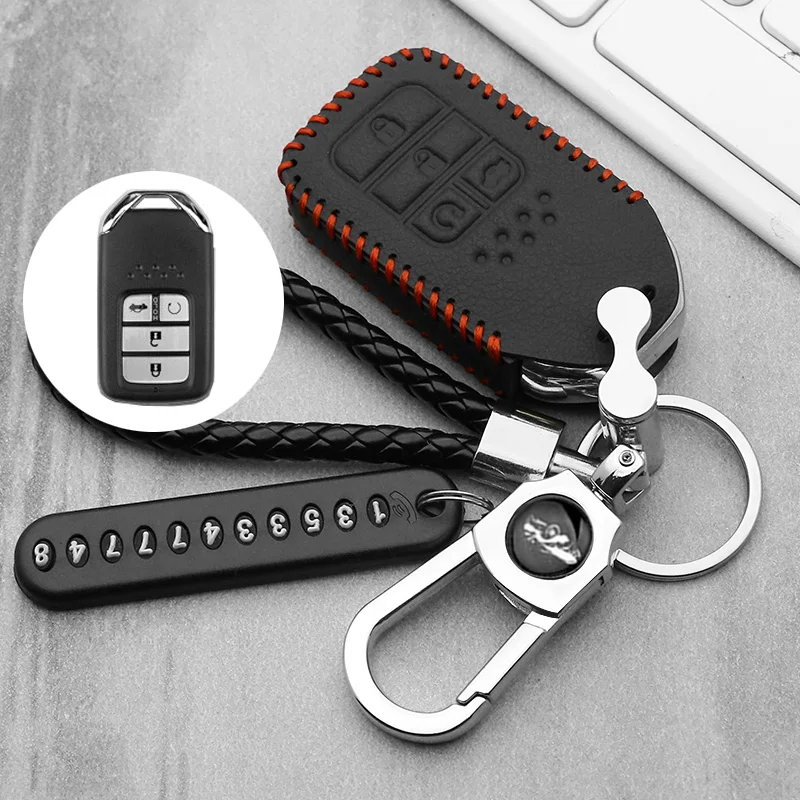 

Genuine Leather 4 Buttons Car Keyless Smart Key Fob Case Cover for Honda Civic Accord Pilot CRV 2015 2016 2017 2018
