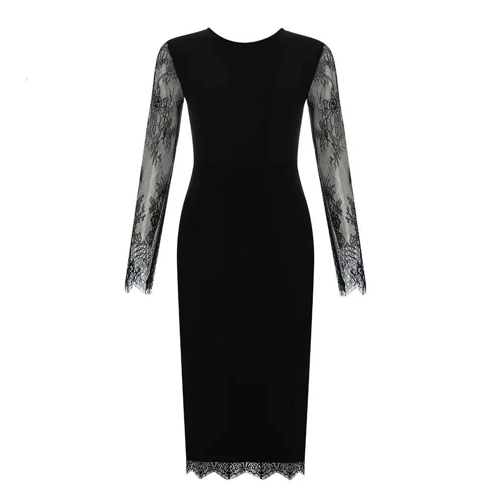 BGW Elegant Black Strapless Boat Neck Long Sleeves Mermaid Lace Cocktail Dresses Split Joint Hollow Out Back Vestidos Bonitos