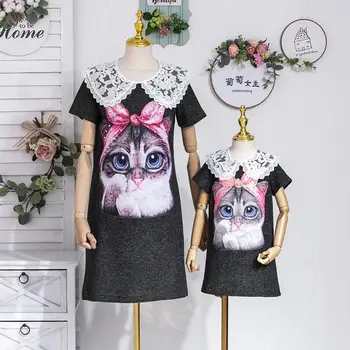 

Lace Cartroon Mom Girls Dress Mother Daughter Dresses 2020 Plus Size Mommy Girl Match Sister Twinning Dress Family Look Outfits