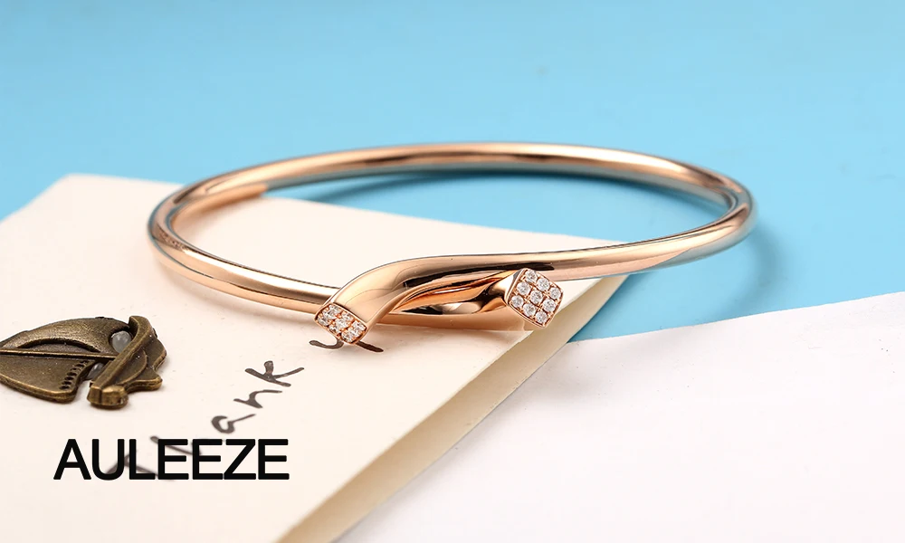 AULEEZE 18K розовый золотой браслет с бриллиантами уникальный дизайн обнимает AU750 твердый Золотой настоящий алмазный браслет Свадебная вечеринка ювелирные украшения